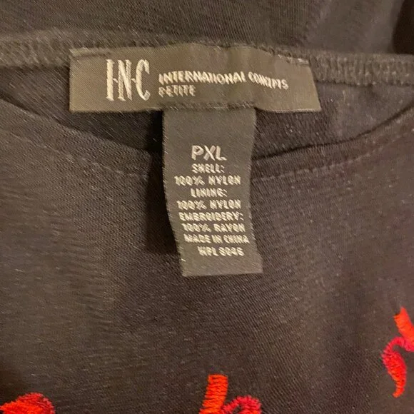 INC Exquisite Red Floral Embroidery Black Sheer Top Size PXL - Picture 8 of 8